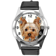 TAPORT Black Leather Round Watch for York Terrier Fans