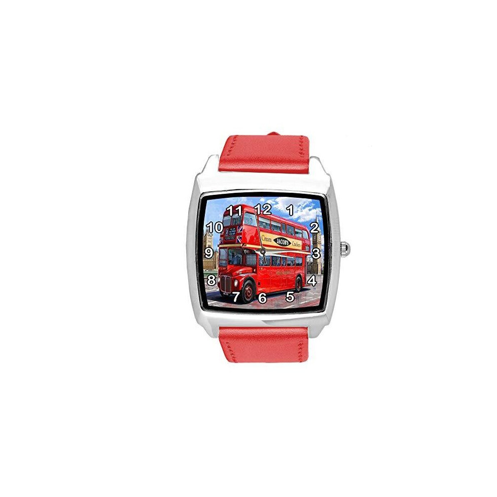 TAPORT RED Leather Square DIAL Watch for London Bus Fans