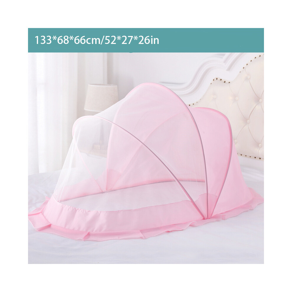 (Pink) Crib Mosquito Repellent Net Tent For Baby Bed Infant Kids Foldable Portable