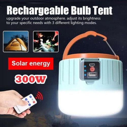 300W USB Rechargeable Remote Control Lantern Solar LED Bulb Camping Light Tent Lights 1