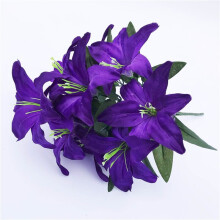(Purple) 45cm 10Heads Artificial Stargazer Lillies Lily Silk Fake Flower Bouquet Decor