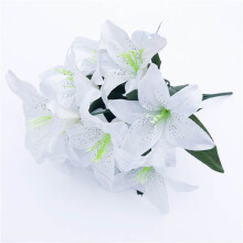 (White) 45cm 10Heads Artificial Stargazer Lillies Lily Silk Fake Flower Bouquet Decor