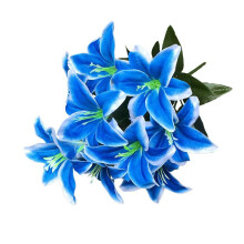(Blue White) 45cm 10Heads Artificial Stargazer Lillies Lily Silk Fake Flower Bouquet Decor