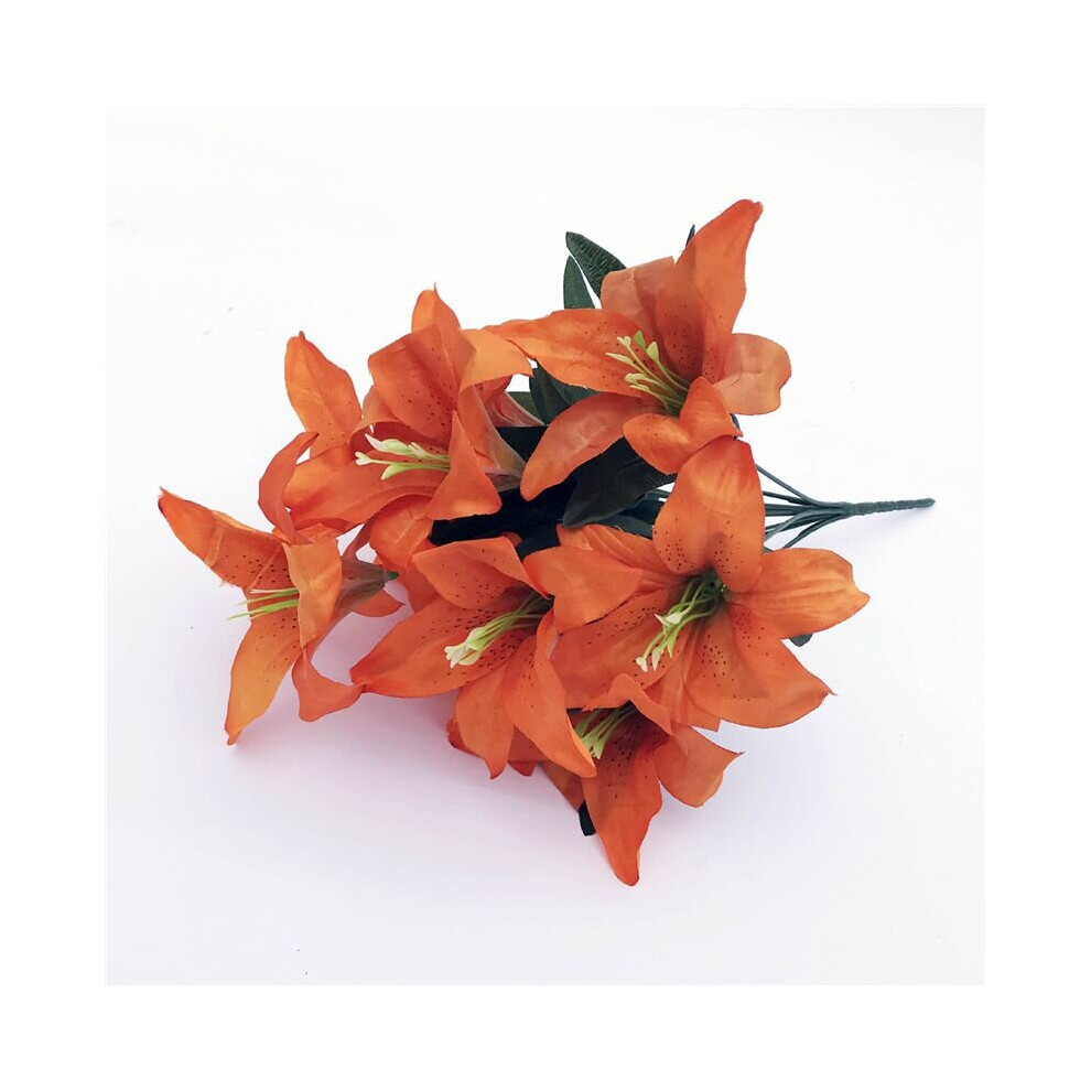 (Orange) 45Cm 10Heads Artificial Stargazer Lillies Lily Silk Fake Flower Bouquet Decor Orange