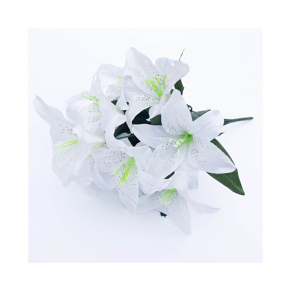 (White) 45cm 10Heads Artificial Stargazer Lillies Lily Silk Fake Flower Bouquet Decor