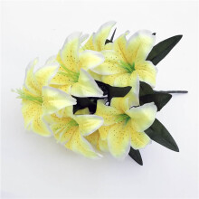 (Yellow) 45cm 10Heads Artificial Stargazer Lillies Lily Silk Fake Flower Bouquet Decor