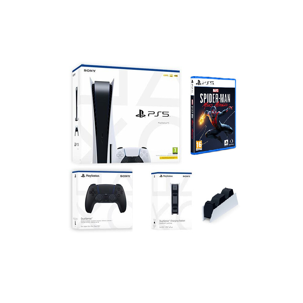 Sony PlayStation 5 | PS5 Game Console + Midnight Black DualSense Controller + Spider Man + DualSense Charging  Station