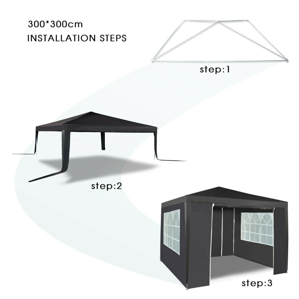 (Grey) 3x3m Joint Gazebo with 4 Side Panels and Clip Party Tent Marquee