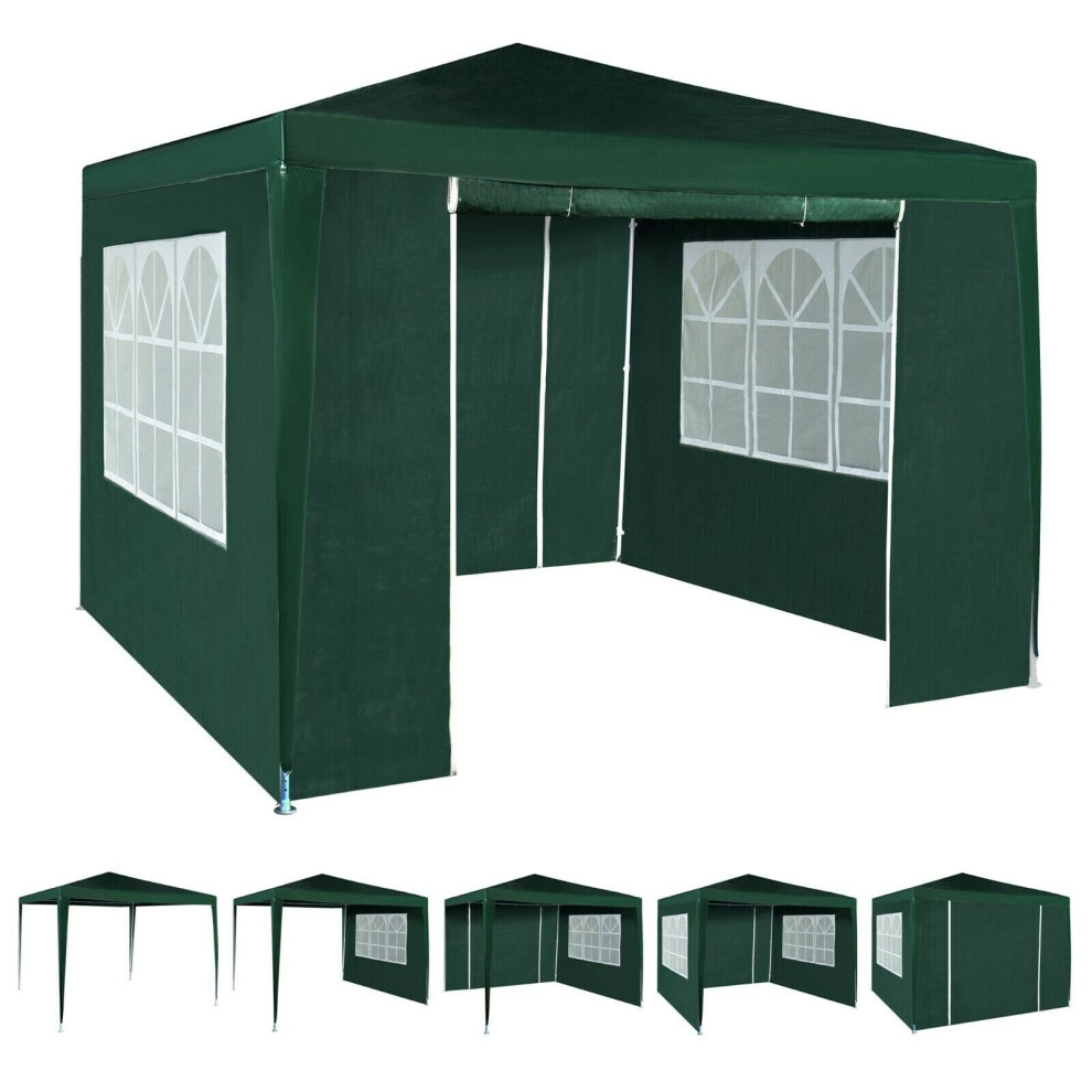 (Green) 3x3m Joint Gazebo with 4 Side Panels and Clip Party Tent Marquee