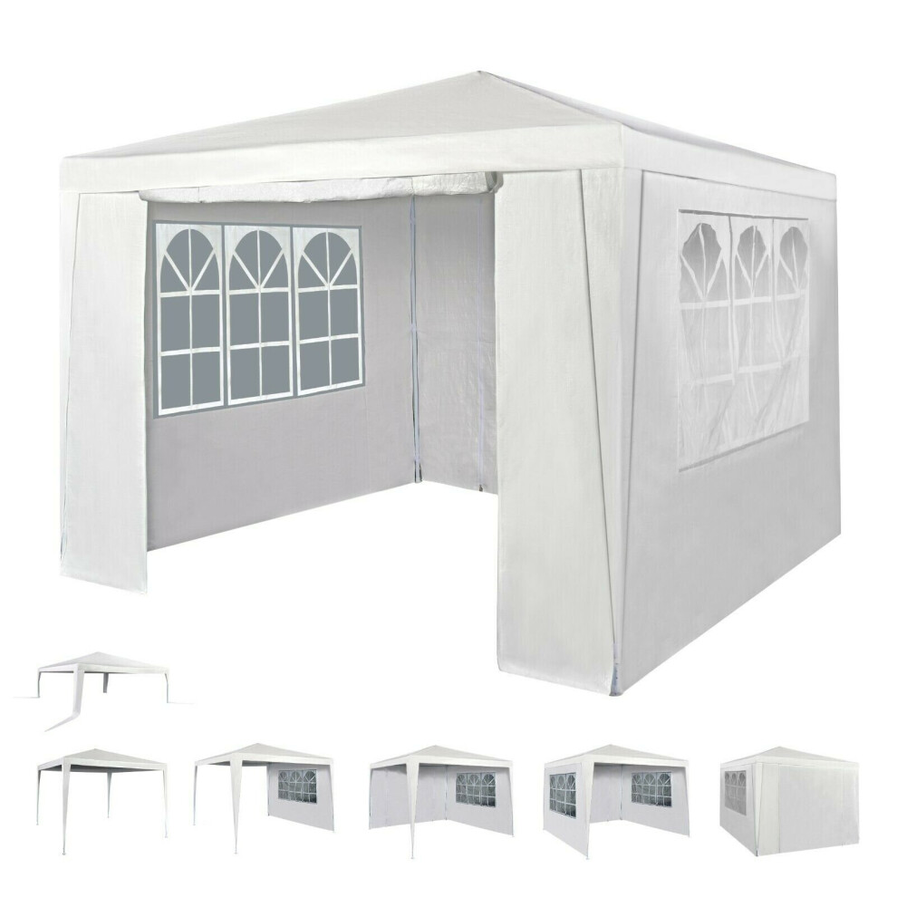 (White) 3x3m Joint Gazebo with 4 Side Panels and Clip Party Tent Marquee