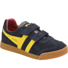 (8K UK, Navy/Sun) Gola Kids Childrens Harrier Strap Hook & Loop Contrast Suede Trainers Sneakers