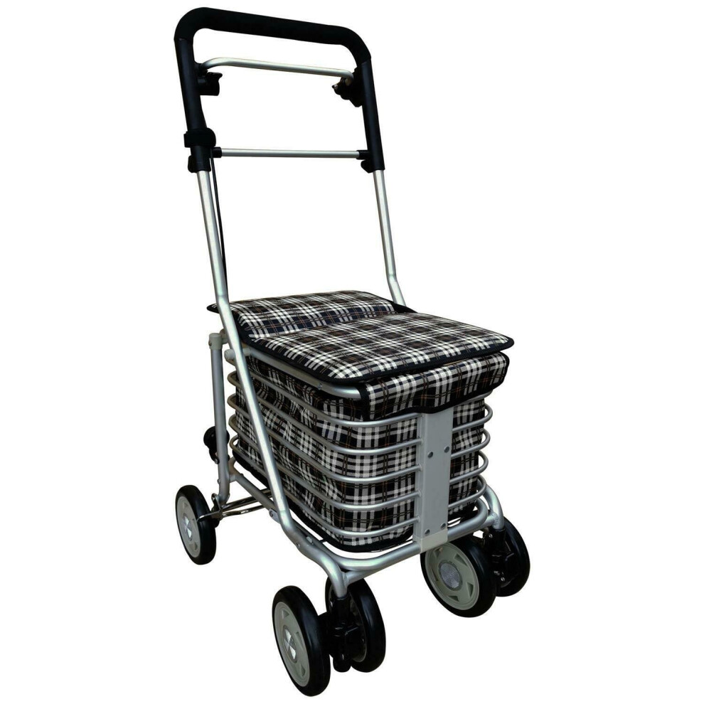 4 Wheel Sit & Go Shopping Trolley Handle Height & Hand Break