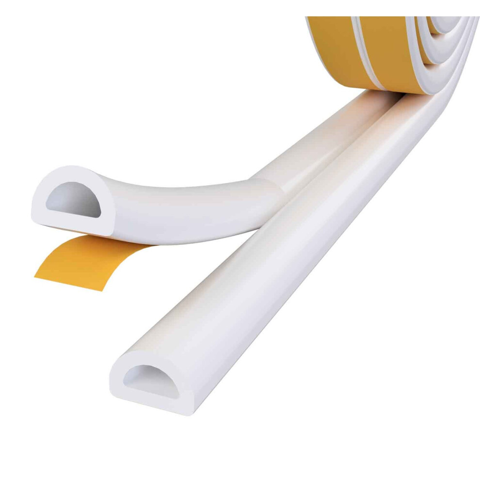 (White) 5M D Profile Rubber Seal Weather Strip Foam Sticky Tape Door Window Draught Excluder 6mm gaps
