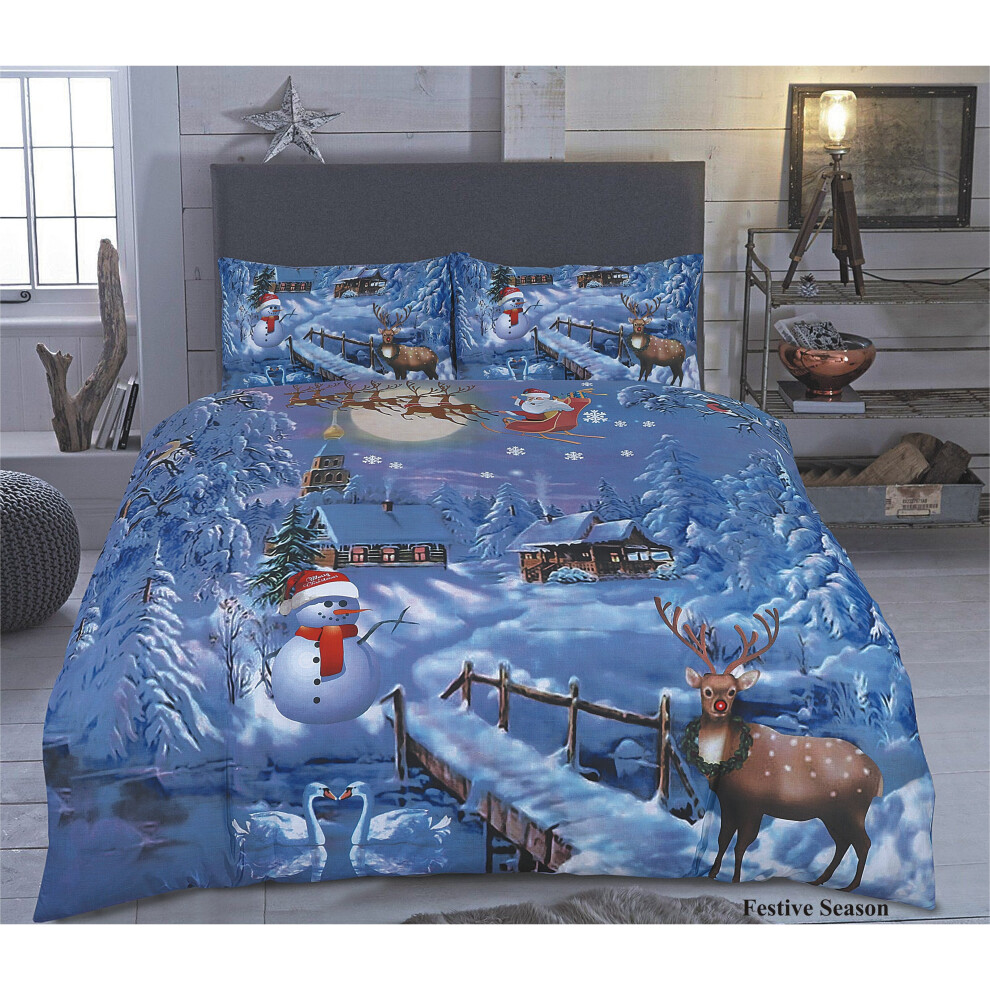 (Festive Season, Double) Christmas Bedding Duvet Cover Set