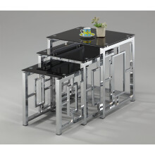 (Black) Morgan Modern Black Glass Nest of Tables 3 Clear