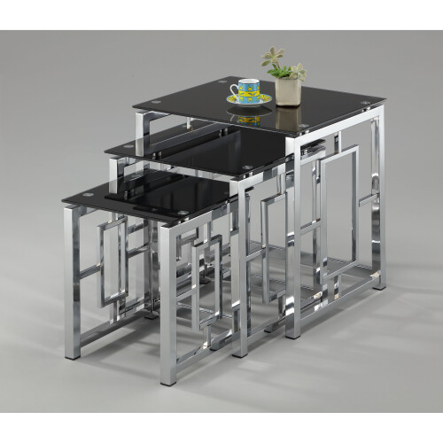 (Black) Morgan Modern Black Glass Nest of Tables 3 Clear