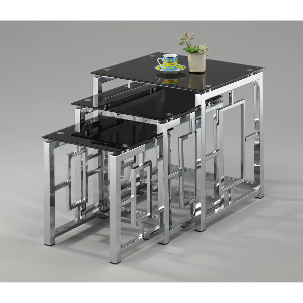 Royale Comfort (Black) Morgan Modern Black Glass Nest Of Tables 3 Clear