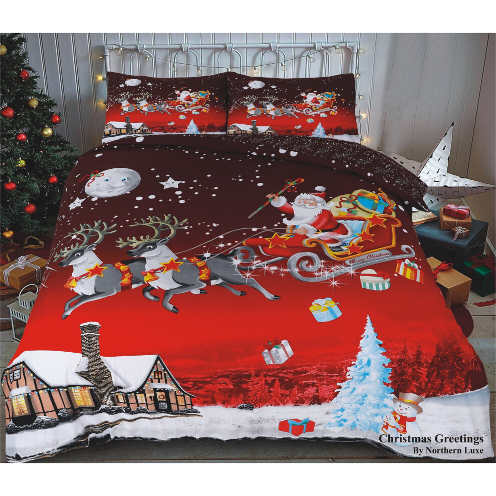 (Christmas Greetings, King) Christmas Bedding Duvet Cover Set