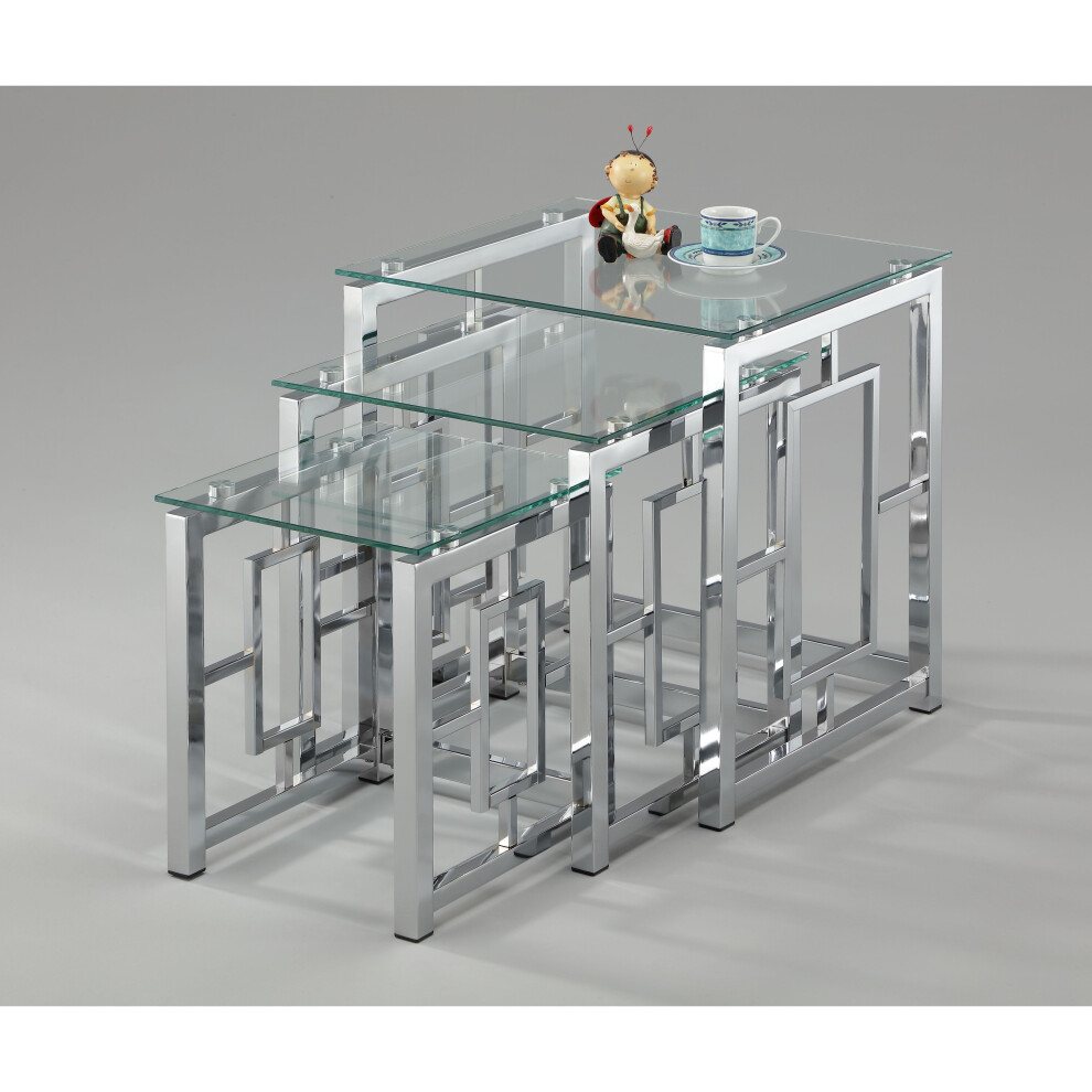 (Clear) Morgan Modern Black Glass Nest of Tables 3 Clear