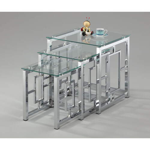 Modern Black Glass Nest of Tables 3 Clear on OnBuy
