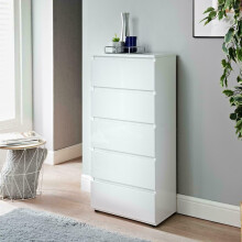High Gloss White 5 Chest of Drawer Tall Cabinet Handle less G-0439