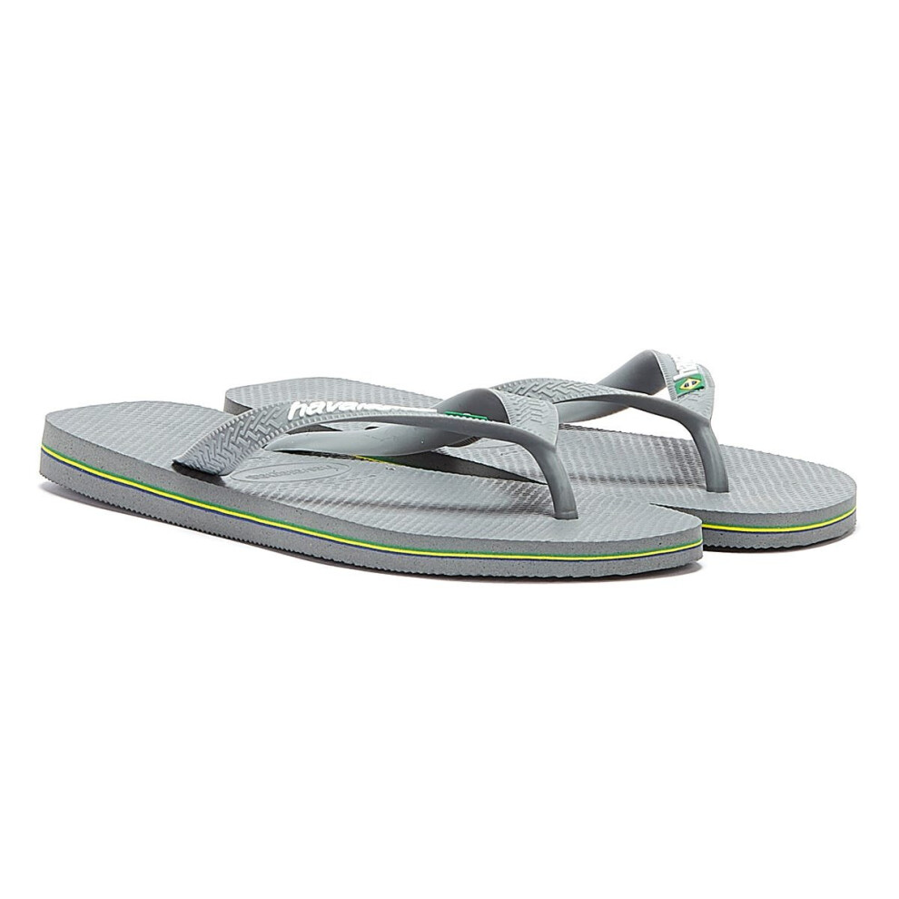 (6/7 UK, Steel Grey) Havaianas Mens Brasil Logo Summer Beach Pool Sandals Thongs Flip Flops