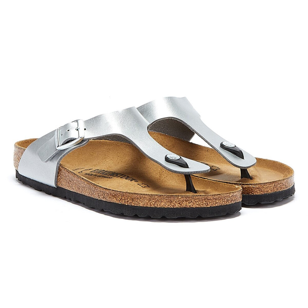 (UK 2) Birkenstock Womens Gizeh Birko Flor Silver Sandals