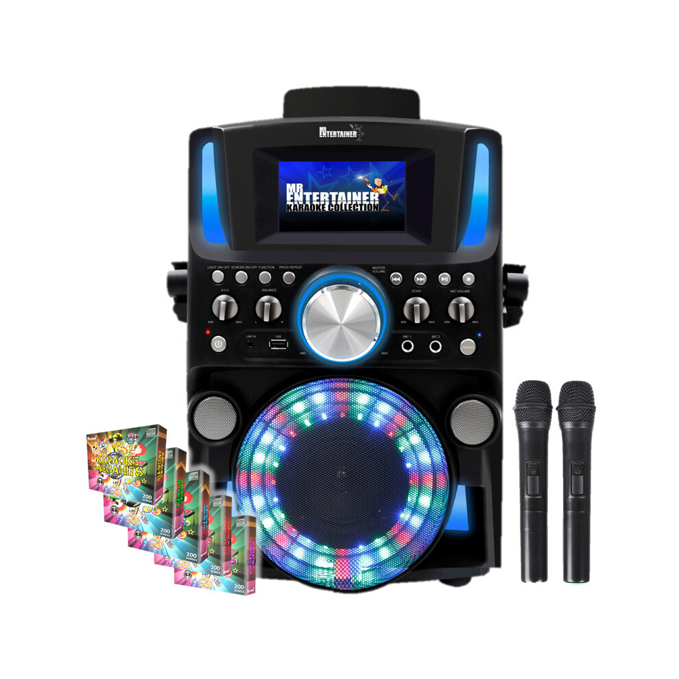 (Wireless, 1000 Songs) Groovebox Bluetooth CDG Karaoke Machine. Built in Screen & Disco Lights