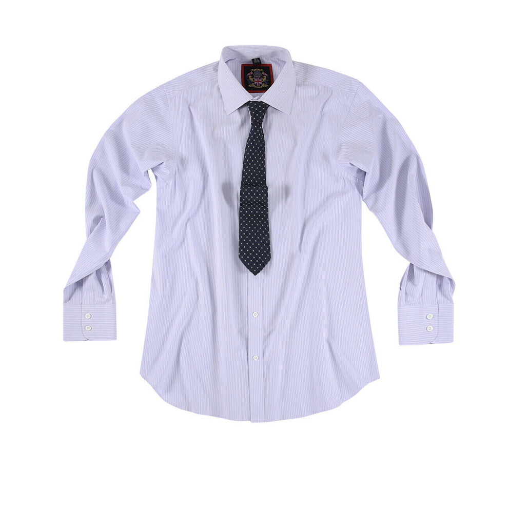 (Lavender, 15 inches) Lavender Single Cuff, Mens Shirts, Business Formal Dress Office Wedding. The CANTERBURY Self Stripe Shirt by Janeo British Appar-image-OPC-P8MYQ6Q-NEW