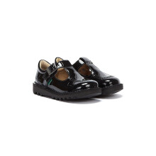 (UK 6 Infant) Kickers Infant Black Kick T Bar Patent Leather Shoes