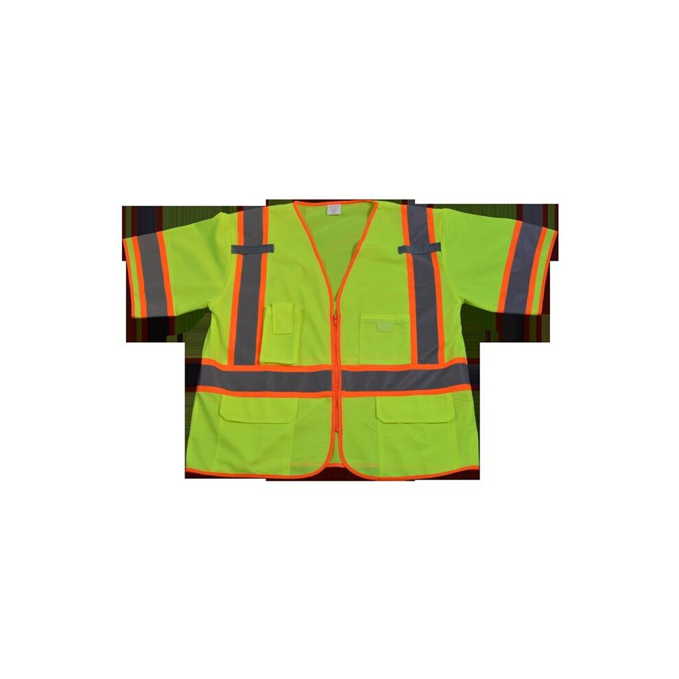 Lv3-Cb1-L-Xl Safety Vest Ansi Class 3 Lime Solid Deluxe With Orange Contrast Binding, Large & Extra Large 756873387044