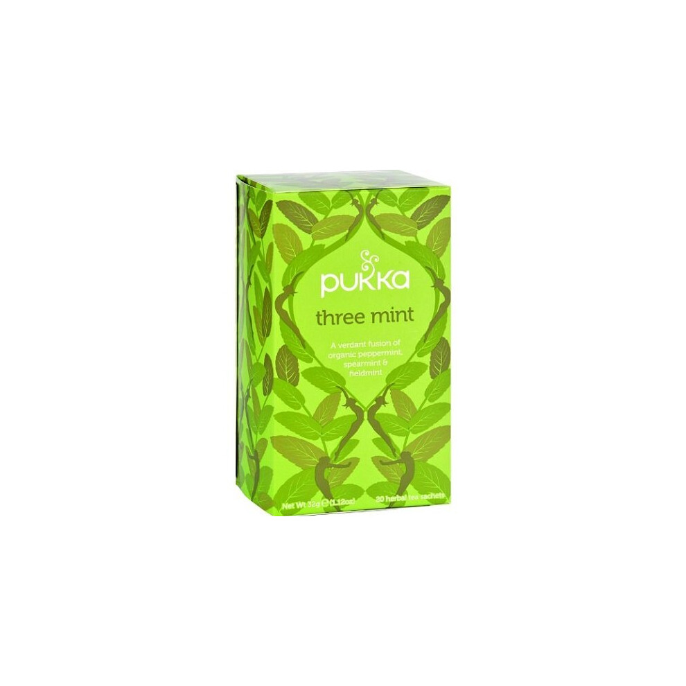 Pukka Herbs, Organic Herbal Tea, Three Mint, Caffeine Free, 20 Sachets, 0.05 Oz (1.6 G) Each