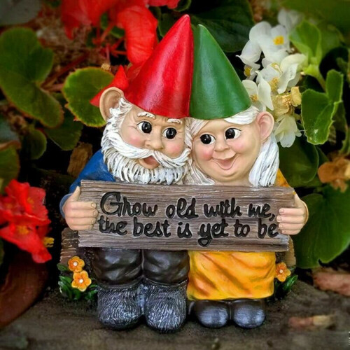 Gnome Couple In Love Garden Statue Figurine Grow Old Together Home Yard Decor