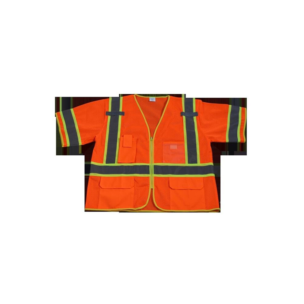 Ovm3-Cb1-2X-3X Safety Vest Ansi Class 3 Orange Mesh Deluxe With Lime Contrast Binding, 2X & 3X 756873384579