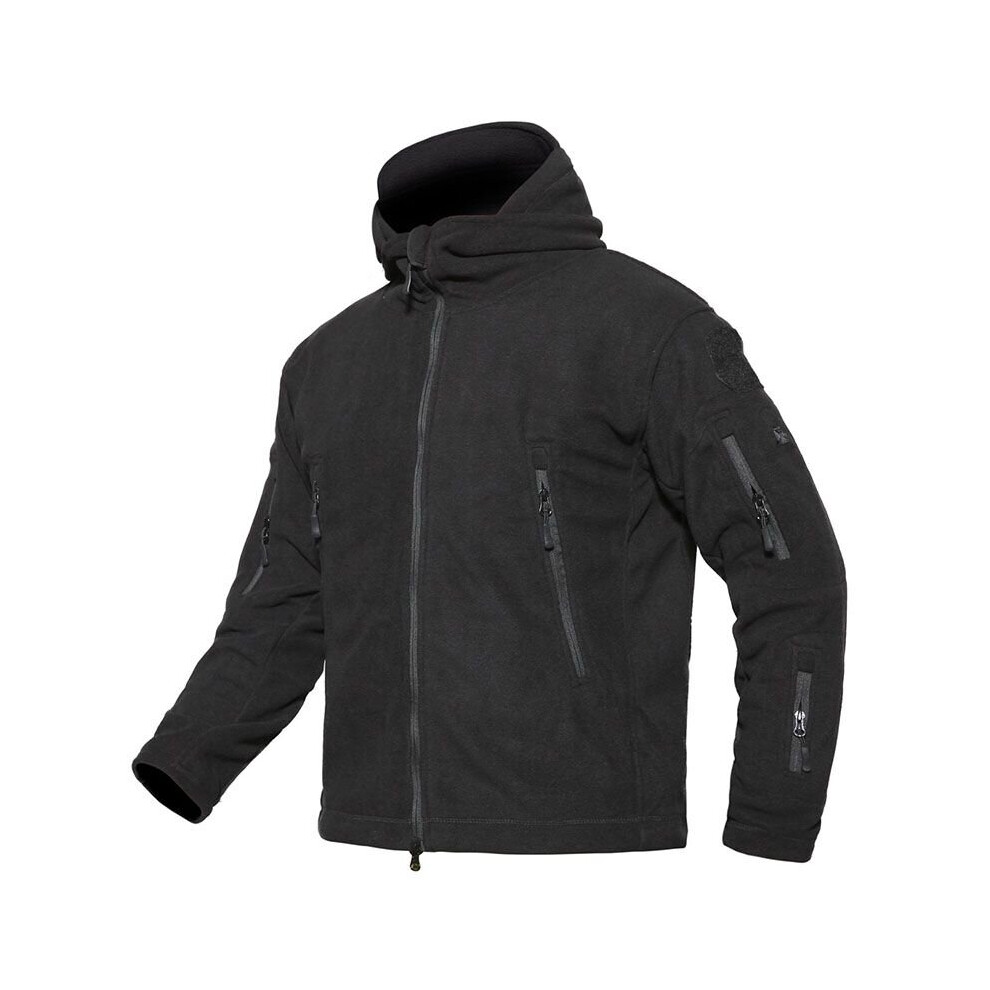 (Black, L) Mens Outdoor Winter Fleece Tactical Army Jacket Windproof Hiking Coats Outwear