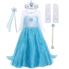 (2-3 Years, crown+scepter+wig3+white gloves) AmzBarley Frozen Snow Queen Princess Elsa Dress for Girls Kids Princess Christmas Party Dressing up Costume