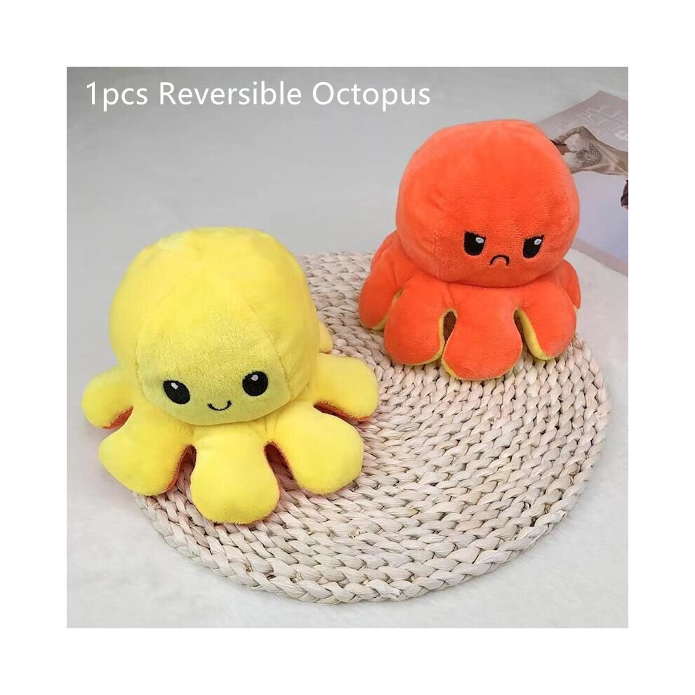 (1Pcs Orange) Reversible Octopus Plush Toy Marine Life Stuffed Animals Doll Yellow/Orange