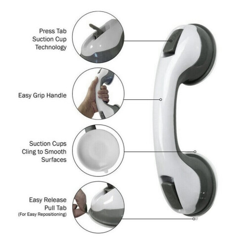 2X Bathroom Support Grab Handle Shower Safety Suction Grip Hand Rail 1