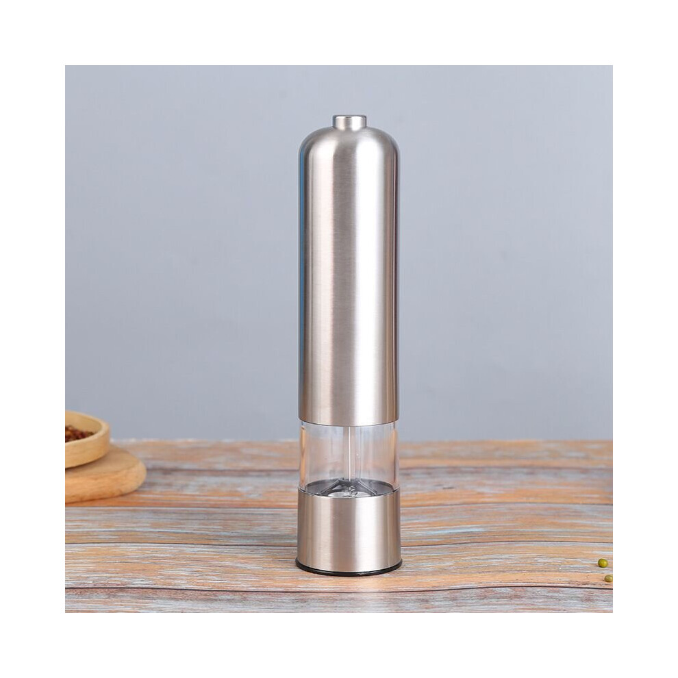 (Silver) Electric Pepper Grinder Salt Spice Herbal Containers  Easy Clean Home Kitchen