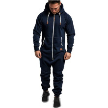 (Navy Blue, L) Mens Tracksuit Jogging Hoodie Coat Pants One Piece Jumpsuit Sport Gym Sweat Suit