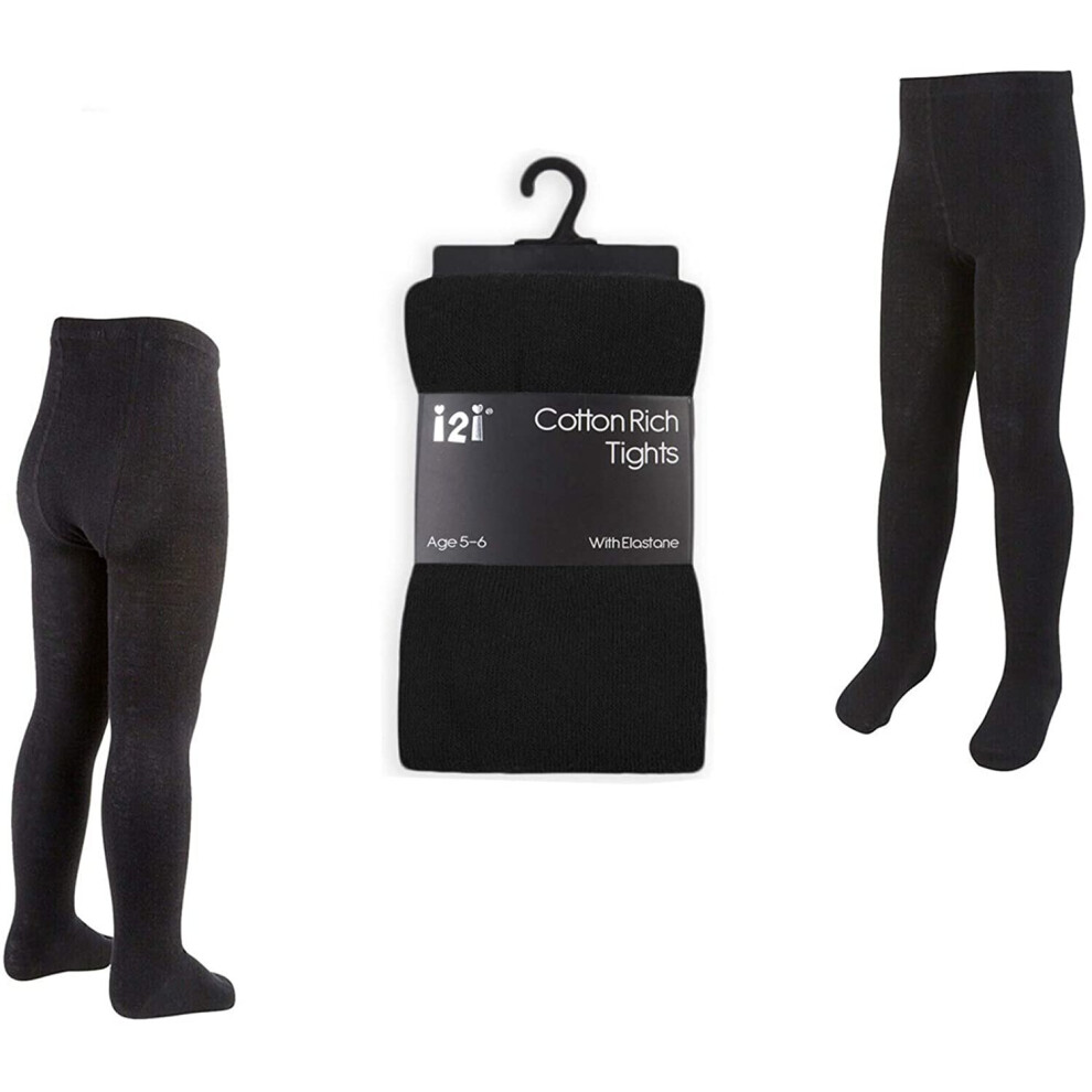 (Black, 7-8 YEARS) Children's Kids Unisex Cotton Rich School Tights