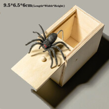 (Beige) Wooden Prank Spider Scare Box Hidden in Case Joke Trick Play Kids Adult Fun Toy