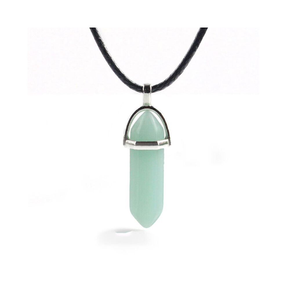 (Light ) Hexagonal Column Pendant Necklace Natural Quartz Crystal Point Chakra Healing Green