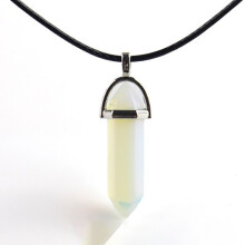 (Opal) Hexagonal Column Pendant Necklace Natural Quartz Crystal Point Chakra Healing