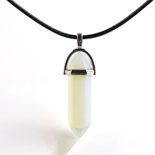 (Opal) Hexagonal Column Pendant Necklace Natural Quartz Crystal Point Chakra Healing