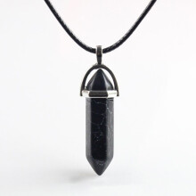 (Black Turquoise) Hexagonal Column Pendant Necklace Natural Quartz Crystal Point Chakra Healing