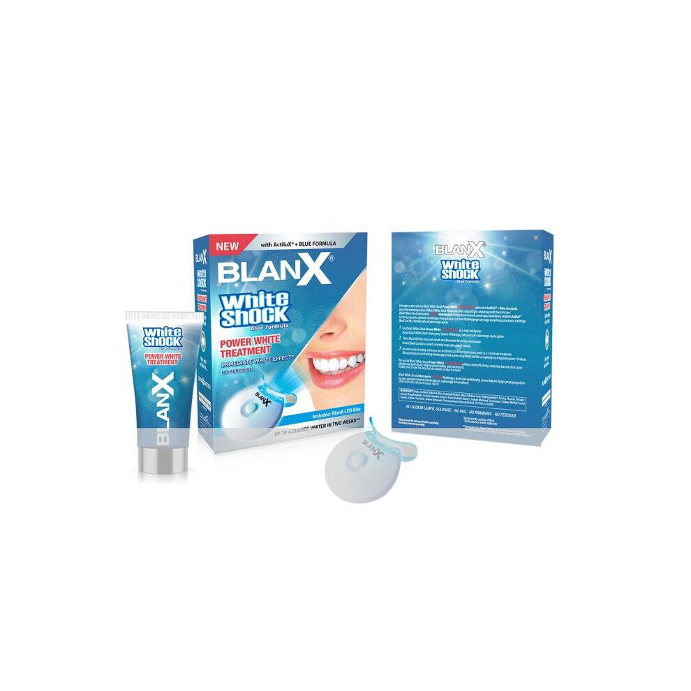 BLANX WHITE SKOCK BLUE FORMULA POWER WHITE TREATMENT INCLUDES BLANX LED BITE