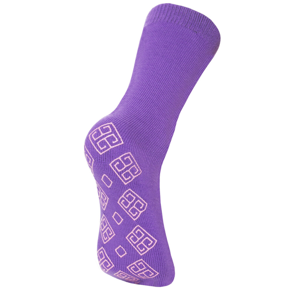 (Purple) Ladies Non Slip Socks Thermal Gripper Slipper Sock Purple