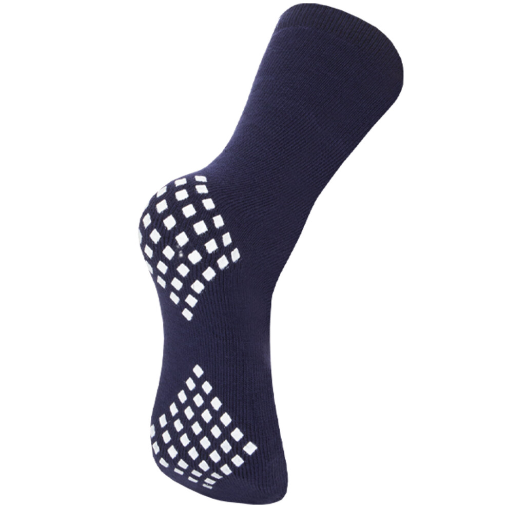 (Navy) Mens Thermal Slipper Socks Non Slip Grip 6-11