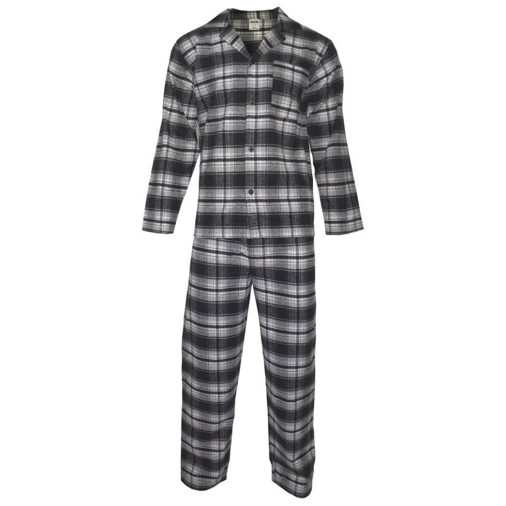 (3XL, Grey Tartan) Men's Cotton Flannel Brush Cotton Pyjamas